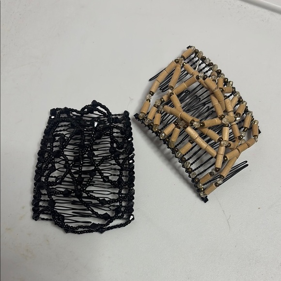 Handcrafted Beaded Hair Combs - Black and Brown - Picture 1 of 3